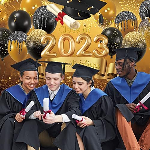 Hilioens 7×5ft klasa 2023 mature pozadina Zlatni balon čestitka grad Congrat pozadina College Bachelor kapa Grad