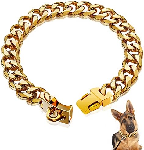 Ogrlica od zlatnog pasa ovratnika za kućne ljubimce sa snažnim bravom od nehrđajućeg čelika metalna veza