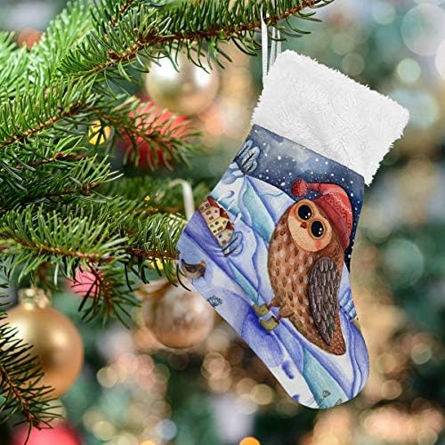 Alaza Božićne čarape Vodenicolor Sova Zimska noć Classic Personalizirani ukrasi za male čarape za