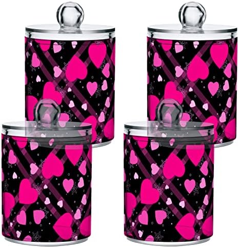 Mnsruu 4 Pack Qtip Holder Organizator Dispenzer Hot Pink Hearts Compreteers Conteameri za kupatilo Za skladištenje kanistera Apotekarne tegle za pamučne briseve / jastučiće / pad