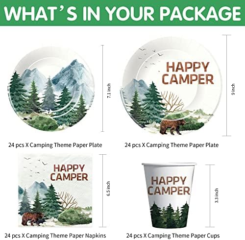 APOWBLS Camping Party Decorations Dinnerware - happy Camper potrepštine za rođendansku zabavu uključuju