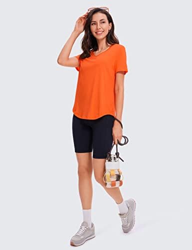 CRZ Yoga Womens Pima Pamuk kratkih rukava V izrez T-majice Ležerne vježbe Na vrhu Teretna odjeća