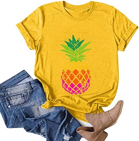 Čvrsta Vježba Tops žene bluza za žene Casual ananas štampanje košulje okrugli vrat kratki rukav Tee