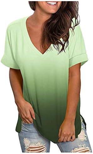 Ženska tunika T-Shirt modni gradijent Tie-Dye Tees majice V-izrez kratki rukavi labavi Casual