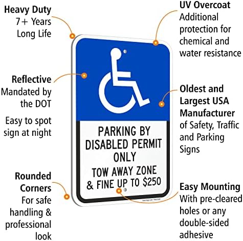 SmartSign osnove 18 x 12 inča Parking po invaliditetu, zona za vučnicu Hendikep parking, 120 mil aluminijski kompozit, inženjerski razrek reflektirajućeg materijala, plavo / crno na bijeloj boji
