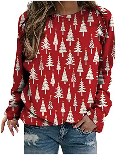 Ružni božićni džemper žene Drže košulje dugih rukava Allo-over Slatka božićna stablo Snowflake Print Casual
