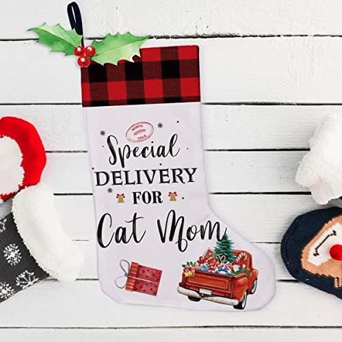 Golsoo Specijalna dostava za Cat Mom Burlap Božićna čarapa Cat Lady Božićni viseći čarape za kamin Početna