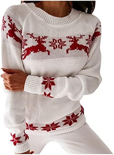 Ugly božićne grede džempere za žene lagane vjetrene vjetrene pahulje pulover pletiva s dugim rukavima simpatični