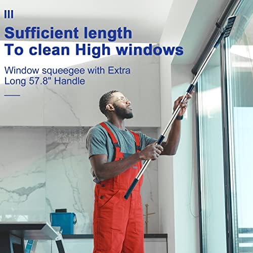2 u 1 Sredstvo za čišćenje prozora sa 12 izdržljivih šljokica, 57.8 duge ručke, 160 ° okretni