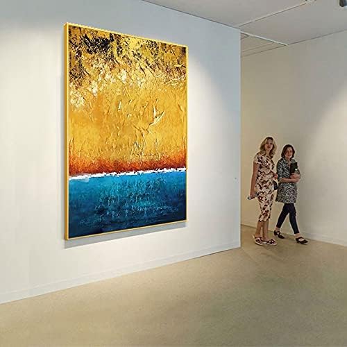 Bkstj ručno oslikano apstraktno Bule i zlatna folija ulje na obali velika Zidna dekoracija za dnevni boravak