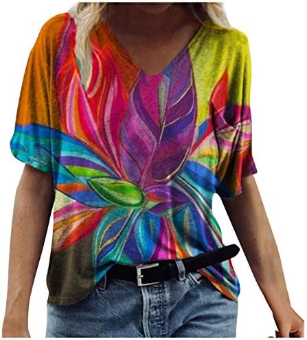 Tops for Women Summer Casual T Shirts kratki rukav V izrez Vintage Tie Dye Print grafički Tees