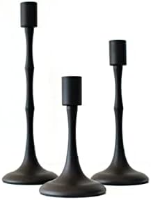 Konusni držači za svijeće Set od 3 | Kopirani držači za svijećom W / Felt Dno - Dekorativni 3 Crna palica za