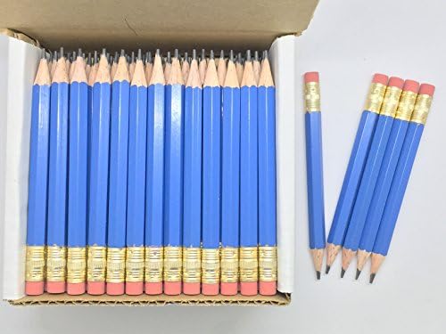 Pola olovke sa gumicom - golf, učionica, pew, kratka, mini, netoksična - šesterokutna, oštrena, 2 olovka, boja - plava, kutija od 72 plavog golf džepa olovka ™