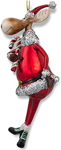 Bucmast Moose sa Candy Cane staklo Božić Ornament 6 inča