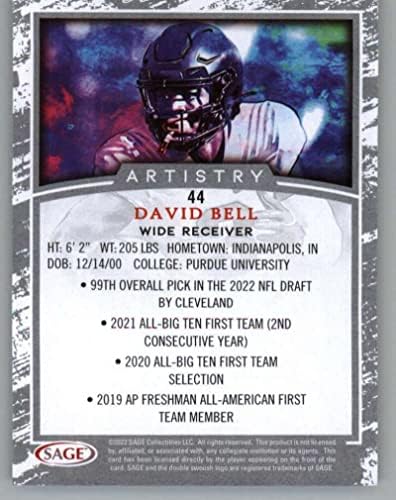 2022 Sage Artistry Silver 44 David Bell Purdue kotlera RC Rookie Football Trading Card