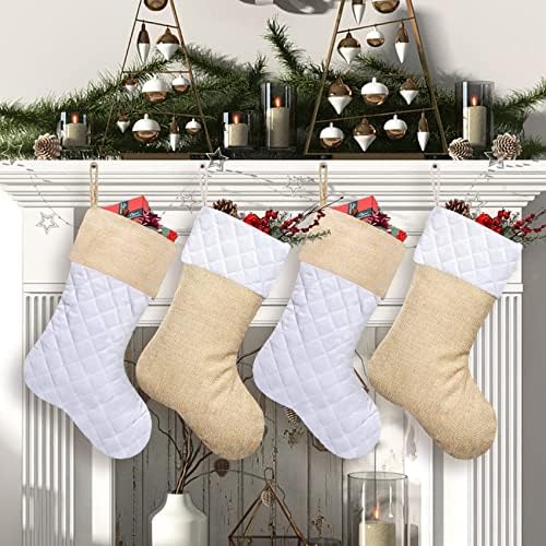 Elegantpark Bijeli pamučni pamučni božićni čarapi Božićne čarape Skup 4 Xmas Holiday kamin Viseći ukras Pokloni