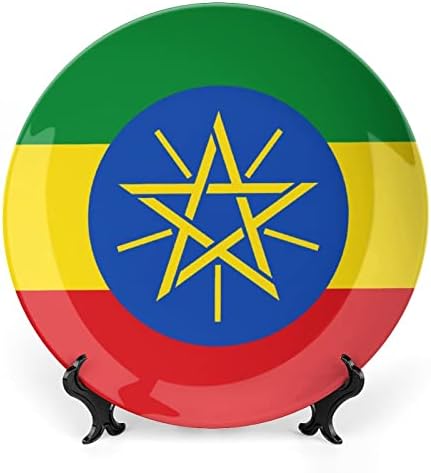 Zastava države Etiopija Koštana Kina Dekorativna ploča okrugla keramičke ploče plovilo sa postoljem za prikaz