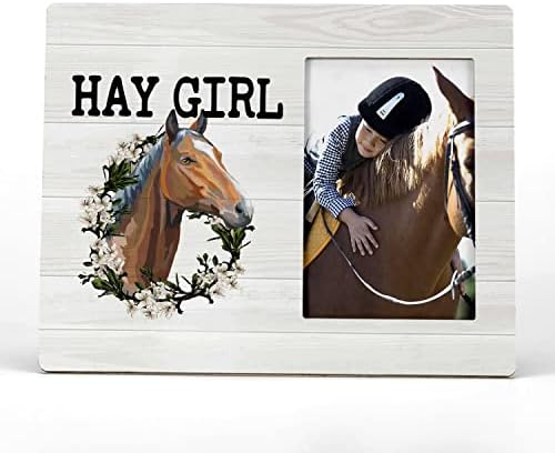 FONDCANYON Hay Girl Floral Horse Picture Photo Frame,rustikalni Seoski konj sa vijencem za slike, pokloni za ljubitelje konja, pokloni za jahače za djevojčice