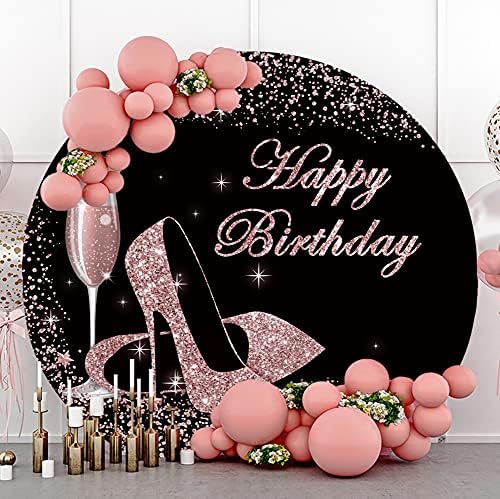 DASHAN Happy Birthday backdrops for women Pink And Black Birthday Party Dekoracije Round Backdropd Heels
