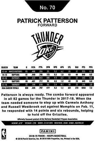2018-19 Panini Hoops 70 Patrick Patterson Oklahoma City Thunder NBA košarkaška trgovačka kartica