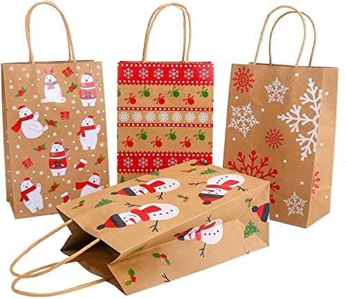 DERAYEE 24kom Božić Kraft poklon torbe, Božić razne papir goodie torbe Bulk sa ručkom za Božićnu