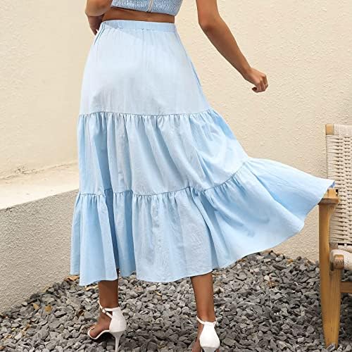 Suknja duga ljuljačka ženska haljina Boho nabrajani elastični struk sa džepovima Flowy Ljetni a-linijski