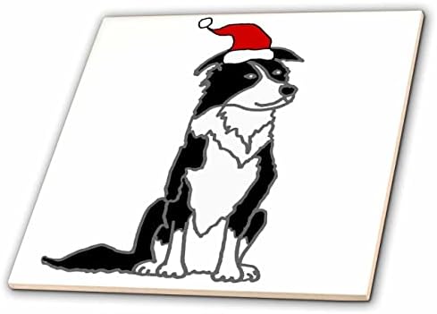 3drose slatka smiješna Border Collie štene pas u Santa šešir Božić-pločice