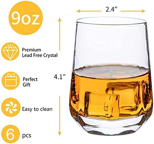 ini TECH Whisky naočare Set 6, 9 oz Scotch naočare Set, staromodan naočare, burbon naočare, Premium Scotch naočare,