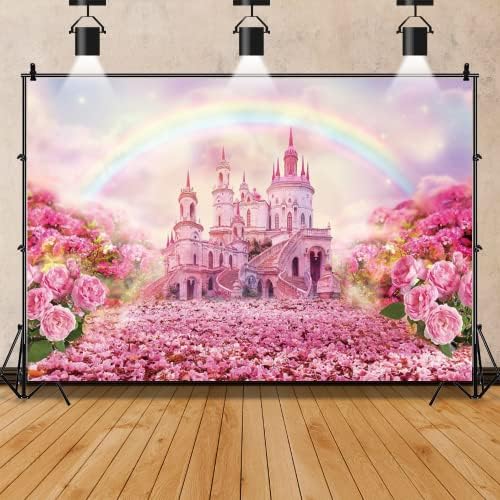 Fantasy Castle pozadina Pink Flower Spring Garden sanjivo dvorac Wonderland Rainbow Cloud slatka princeza