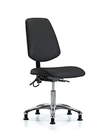 LabTech sjedeća LT41186 ESD Vinilna stolica za visinu stola sa srednjim leđima hromirana baza, ESD Glides, plava