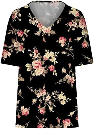 Top košulja za ženske pamučne kratkih rukava Vneck cvjetni grafički labav fit prevelizirani