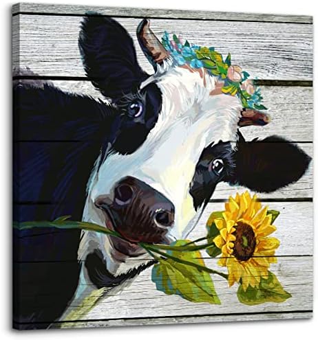 Cow Decor suncokretovo kupatilo dekor crno-bijeli zidni dekor krava slike zidni dekor seoska