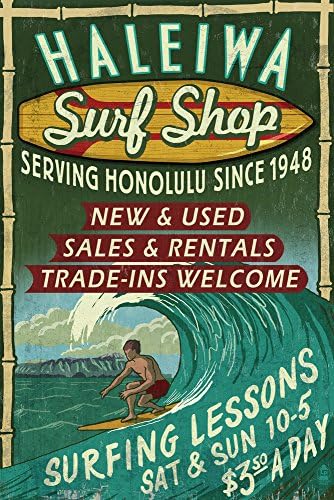 Lantern Press Haleiwa, Havaji, Prodavnica Surfanja Vintage Znak