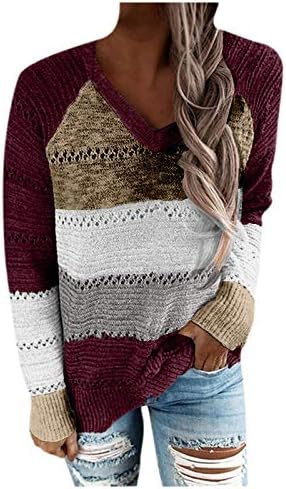 Muduh džemperi za žene obrezane trendi V-izrez u boji s dugim rukavima blokiranje labavog ležernog