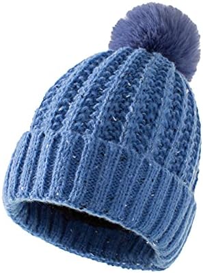 Zimska beanine pletene kape za žene debela topla zimska beanie kapa s umjetnom krznenom pomu toplo