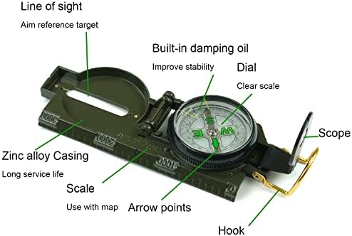 Vojni kompas, JYeastz lension Kompas za viđenje za planinarenje, multifunkcionalni vanjski kompas