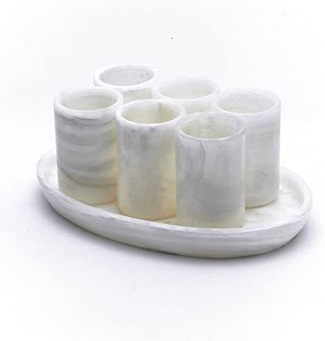 Mezcal For Life kamen od oniksa ručno rađeni tradicionalni jedinstveni set čaša za dekoraciju i zabave, Jigger za piće i pijuckanje, pakovanje od 6, Bijelo,1,25 unce