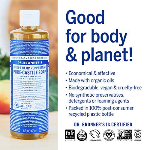 Dr. Bronner's - Pure-Castile tečni sapun - napravljen od organskih ulja, 18-u-1 Upotreba: Lice, tijelo, kosa, veš, Kućni ljubimci i posuđe, koncentrisan, veganski, bez GMO