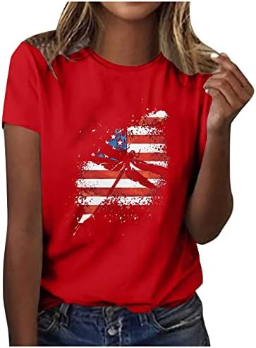 Žene 4. jula vrhovi američke zastave Dragonfly Print TEE majice 2023 Summer Patriots Neovisnosni košulji