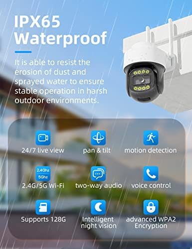 Vanjska sigurnosna kamera, 2.4G / 5G WiFi kamere za kućnu sigurnosnu pan / nagib 360 ° prikaz, 3MP noćni