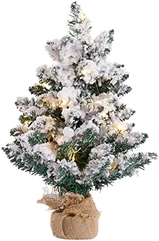 20-inčno sniježno plakovno platno stablo, pre-upaljeno umjetno mini božićno drvce sa lampicama,