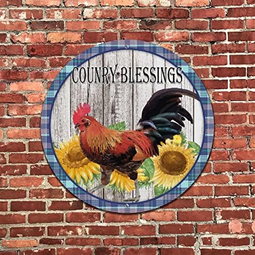 Hahciioo Retro metalni znakovi za vijenac Rooster Decor, Country Blessing Sunflower Pileći okrugli