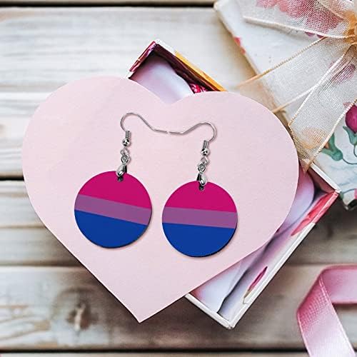 Biseksualna pride LGBT zastava Drvene naušnice Okrugli privjesak Dangle uho kuke nakit za žene