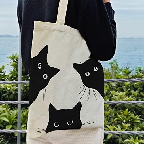 Dlzdn crna mačka Platnena torba za žene slatka mačka torba za kupovinu torba za namirnice torba