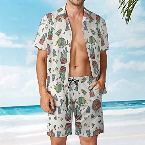 Weedkeycat Armadillos i kaktus muške odjeće za plažu od 2 komada Havajska gumba dolje majica