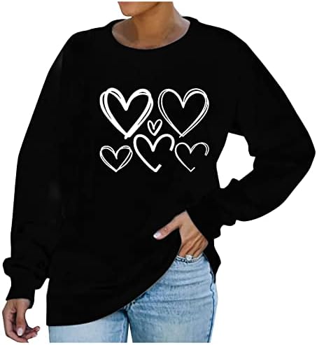 Valentinovo ženska majica dugih rukava Love Ispis Pulover Crew izrez Loose Comfy Casual Loose