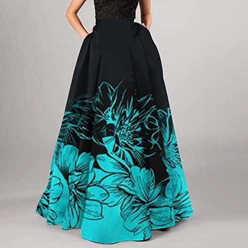 Floral Vintage Boho Maxi suknja za ženske ležerne ljetne suknje s džepovima s visokim strukom Swiered Fillid