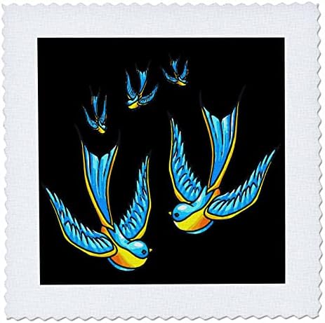 3Droza tetovaže lastavice u plavoj i žutom na crnom - quilt kvadratima