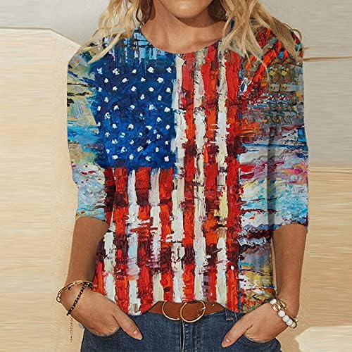 Ausyst ženska američka zastava 4. srpnja Thirt casual 3/4 rukave pulover okruglih vrata Strips Grafičke patriotske majice