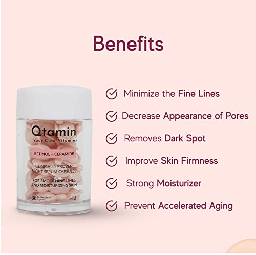 Qtamin Retinol capsule with Ceramide, 30 Count - Anti Wrinkle capsule - capsule Skin Care for Anti-Aging,